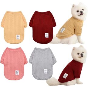 4 Pack Dog Knitted Sweater Dog Clothes for Small Medium Dogs, Warm Soft Puppy Kitten Dog Sweaters for Boy Girl Pet in Winter, Pet Cat Clothes Outfits Cold Weather Pullover for Chihuahua (L)