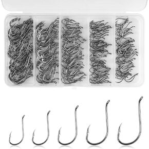 Octopus Fishing Hooks, 300pcs Circle Hooks J Hooks Saltwater Octopus Beak Offset Fishing Hooks Black High Carbon Steel Strong for Bass Trout in Assorted Sizes for Salterwater Freshwater