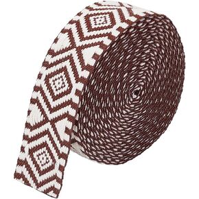 BENECREAT 5 Yards Ethnic Polycotton Webbing, 1-1/2 inch(38mm) Wide Rhombus Jacquard Ribbon Vintage Craft Sewing Lace Trim for Clothing, Bag, Headbands, Pillowcases, Coconut Brown