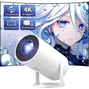 جهاز عرض صغير، دوران 270 درجة، جهاز عرض محمول يدعم 4K، جهاز عرض أفلام خارجي عالي الدقة 1080 بكسل، شاشة سلكية مزامنة بحد أقصى 200 بوصة، متوافق مع الهاتف الذكي/جهاز التلفاز/الكمبيوتر المحمول/PS4/HDMI/USB