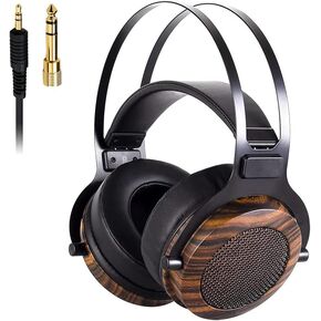 Hi-Fi Music Monitor Headphones with 50mm Drivers Unit and 3.5mm/6.35mm jack, DJ Wired Headsets for Music Production, DJ Mixing, Audiophile and AMP Computer Recording Piano Guitar（Non solid wood）
