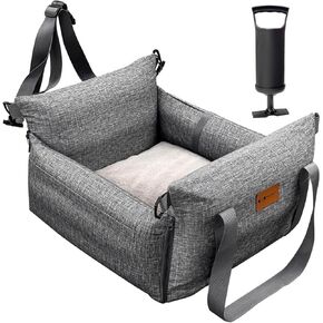 Inflatable Dog Car Seat for Small Dogs, Car Seats for Dogs with Cushion and Storage Pockets, Detachable and Foldable Travel Dog Booster Car Seat with Clip-On Safety Leash.(Navy)