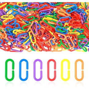 590 PCS c-Type Plastic Chain Links, Interchangeable Rainbow c-Type Plastic Links, Sway Bar Links for Pet Parrots, Parakeets, Mice, Sugar Gliders, Bird Cage Toys (Colorful)