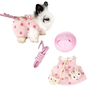 Rabbit Harness and Leash with Cute Accessories for Walking Escape Proof - Mesh Breathable Bunny Vest Harness Outdoor - Also Suit for Ferret Kittn Puppy Small Animals (with Accessories,Small)