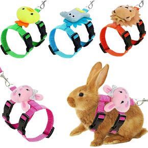 Set of 4 adjustable rabbit harness and leash for small pets, ferret harness, guinea pig harness, ferret leash with decorations for rabbit, kitten, puppy, small pets