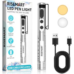RISEMART Pen Light for Nurse, Rechargeable LED Medical PenLight, Warm/Cool White & Stepless Dimming, Portable Medical PenLight for Nurse, Doctor, First Aid, EMT, Nursing,Nursing Student (Gold)