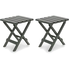 Camco Adirondack Portable Outdoor Camping Small Weatherproof Rustproof Durable Plastic Folding Side Table for Indoor and Outdoor Use, Sage (2 Pack)