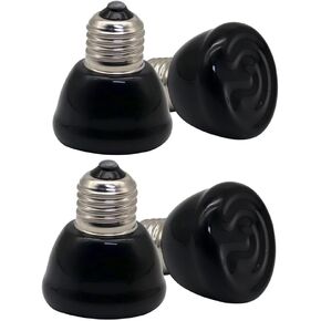 Mini Reptile Heat Lamp Bulb Ceramic Infrared Heat Emitter（4 Pack） E26/E27 Base, AC110V, for Pet Amphibian Snake, Turtle, Lizard, Chicken, Brooder Coop, No Light (25, Watts)