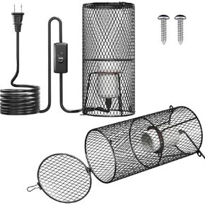 2Pack Reptile Heat Lamp Guard with 150W E26 Ceramic Lamp Holder,Anti Scald Mesh Cage Reptile Light Fixture with ON/Off Button for Reptile Lizard Snake Chick-Heat Bulb Not Included