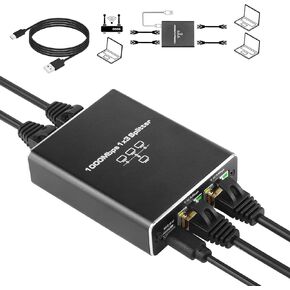 Ethernet Hub, Ethernet Switch 1 to 3 High Speed 1000Mbps, Ethernet Switch with Power Cable, Network Switch Hub for Cat5/5e/6/7/8 Cables (3 Devices Connected to The Network at The Same Time)