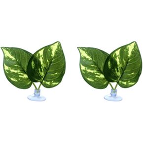 Reptile Silk Plant Leaves with Suction Cups andwater Licking Leaves Terrarium Habitat Aquarium Amphibian Accessories, (5) (5) (S) (S)