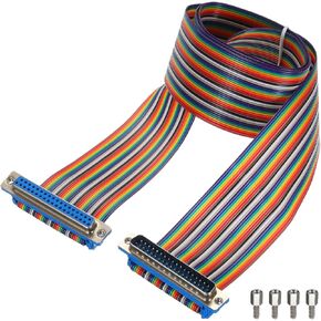 MECCANIXITY 1 Pcs IDC Rainbow Wire Flat Ribbon Cable DB37 Male to DB37 Female 39.4 Inch Length 2.54mm Pitch Breadboard Jumper Wires for Electronic Projects