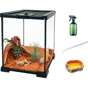 Upgrade！Reptile Glass Terrarium kit，8"x8"x12"Terrarium Enclosure Amphibians Tank Cage with Magnetic Sliding Door for Small Reptiles, Amphibians and Invertebrates.