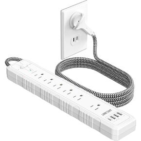 LENCENT 2 Prong Power Strip, 3 to 2 Prong Outlet Adapter, Two Prong Surge Protector, 6ft Extension Cord with Polarized Plug, 6 AC Outlets & 4 USB(1 Type-C), Flat Plug for Non-Grounded Outlets