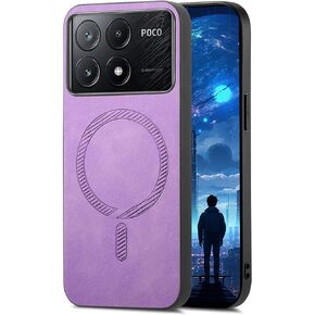 Ysnzaq Magnetic Case for Xiaomi Poco X6 Pro 5G, Ultra Thin TPU Leather Phone Case Support Wireless Charging for Xiaomi Poco X6 Pro 5G CC Purple