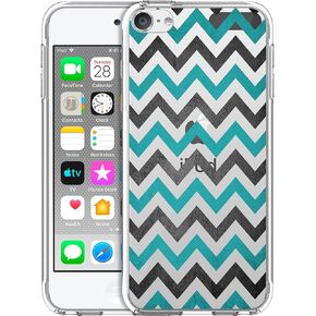 for iPod Touch 7th / 6th / 5th Generation Case Clear - Chevron Teal Pattern Printed Slim Fit Flexible Clear Transparent Shockproof Designer Back Case/Cover for iPod Touch 7/6 / 5
