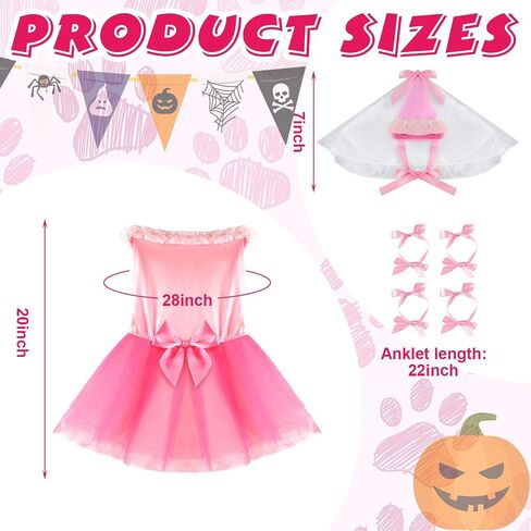 Sweetude 6 قطع هالوين الأميرة الكلب زي مجموعة أنثى جرو الأميرة توتو تنورة الكلب قبعة الأصفاد الحساسة الحيوانات الأليفة الوردي ملابس للكلاب عيد ميلاد حفل زفاف (XXL) in Saudi Arabia