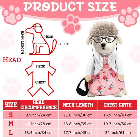 Talltalk 4 Pcs Old Lady Dogs Costume Set Grandma Dogs Costume Set Dog Halloween Costume with Pink Floral Dog Dress Wig Glasses Necklace for Dog Dress up(S Size) in Saudi Arabia