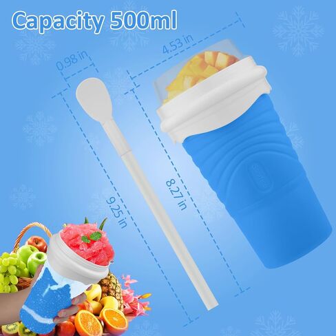 Slushie Maker Cup - Magic Slushy Maker Squeeze Cup, Portable Smoothie Squeeze Cup for Juices, Milk and Ice Cream Make, Double Layers Silica Cup with Lid & Straw for Friends, Family Gifts (WhiteBlue) in Saudi Arabia