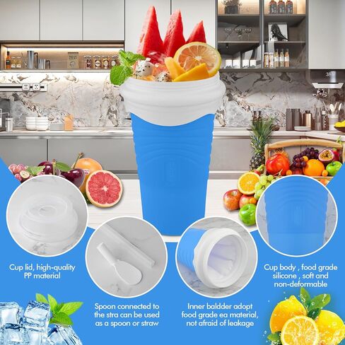 Slushie Maker Cup - Magic Slushy Maker Squeeze Cup, Portable Smoothie Squeeze Cup for Juices, Milk and Ice Cream Make, Double Layers Silica Cup with Lid & Straw for Friends, Family Gifts (WhiteBlue) in Saudi Arabia
