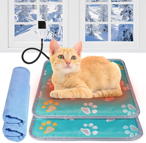 Riakrum 2 قطعة وسادة تدفئة للحيوانات الأليفة، سرير كلب كهربائي للتدفئة مقاس 17.7 × 17.7، قابل للتعديل للقطط، وسادة تدفئة مضادة للماء للكلاب، حصيرة للقطط مع غطاء قابل للغسل، سلك فولاذي مضاد للعض للجرو in Kuwait