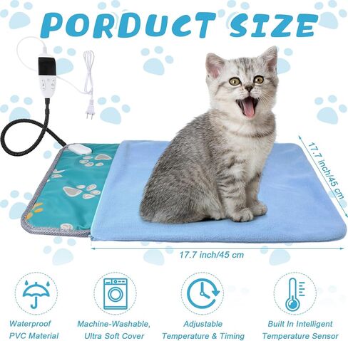Riakrum 2 قطعة وسادة تدفئة للحيوانات الأليفة، سرير كلب كهربائي للتدفئة مقاس 17.7 × 17.7، قابل للتعديل للقطط، وسادة تدفئة مضادة للماء للكلاب، حصيرة للقطط مع غطاء قابل للغسل، سلك فولاذي مضاد للعض للجرو in Kuwait