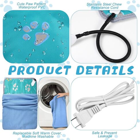 Riakrum 2 قطعة وسادة تدفئة للحيوانات الأليفة، سرير كلب كهربائي للتدفئة مقاس 17.7 × 17.7، قابل للتعديل للقطط، وسادة تدفئة مضادة للماء للكلاب، حصيرة للقطط مع غطاء قابل للغسل، سلك فولاذي مضاد للعض للجرو in Kuwait