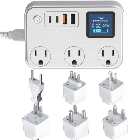 قابس تحويل 350 وات، محول سفر دولي مزود بمنفذين USB ومنفذين USB-C، يخفض 220 فولت إلى 110 فولت لمناطق 100 فولت - 240 فولت ومقابس بلدان مختلفة باستخدام الأجهزة الكهربائية الأمريكية in Saudi Arabia
