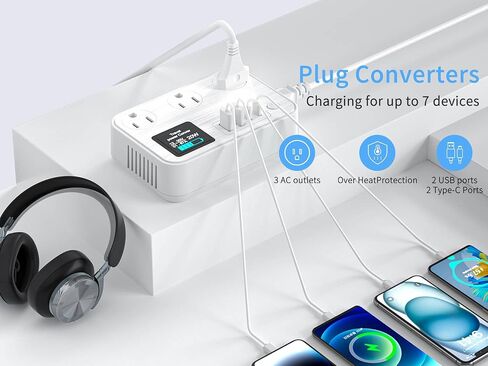 قابس تحويل 350 وات، محول سفر دولي مزود بمنفذين USB ومنفذين USB-C، يخفض 220 فولت إلى 110 فولت لمناطق 100 فولت - 240 فولت ومقابس بلدان مختلفة باستخدام الأجهزة الكهربائية الأمريكية in Saudi Arabia