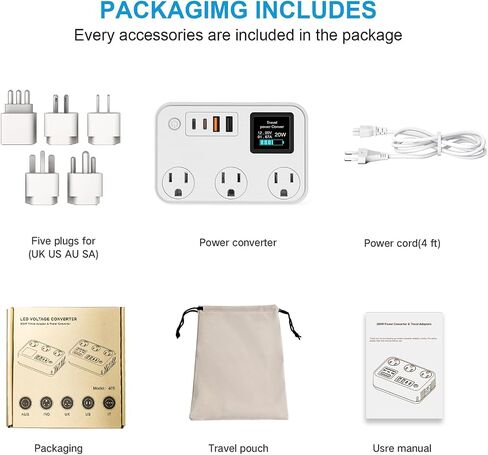 قابس تحويل 350 وات، محول سفر دولي مزود بمنفذين USB ومنفذين USB-C، يخفض 220 فولت إلى 110 فولت لمناطق 100 فولت - 240 فولت ومقابس بلدان مختلفة باستخدام الأجهزة الكهربائية الأمريكية in Saudi Arabia
