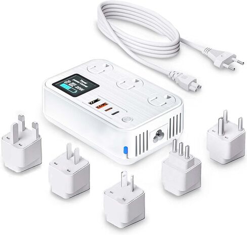 قابس تحويل 350 وات، محول سفر دولي مزود بمنفذين USB ومنفذين USB-C، يخفض 220 فولت إلى 110 فولت لمناطق 100 فولت - 240 فولت ومقابس بلدان مختلفة باستخدام الأجهزة الكهربائية الأمريكية in Saudi Arabia