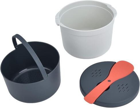 Microwave Rice Cooker Set, 2L Rice Spoon Lid Strainer Steaming Pot Rice Cooke For Home Office(Orange) in Saudi Arabia