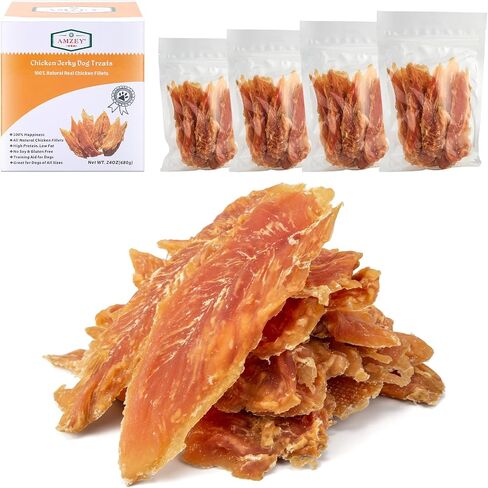 Amzey Chicken Jerky for Dogs, Natural Dog Treats, 4 Resealable Bags, Made with 100% Real Chicken Breast, Healthy Dog Chew Treats, High Protein Dog Snacks, Easily Digestible, Total 24 OZ in Saudi Arabia