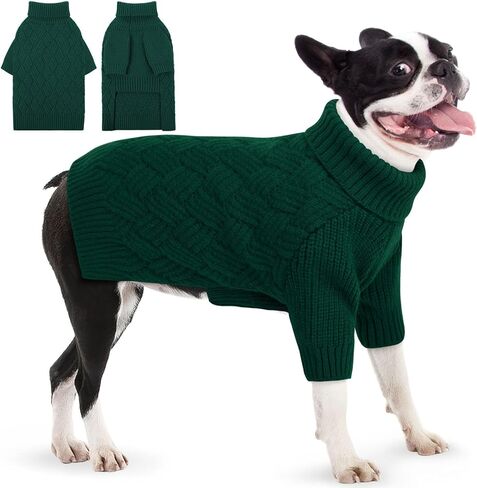 AOFITEE Dog Sweater, Dog Sweaters for Medium Dogs Girl, Warm Dog Christmas Sweater, Winter Medium Dog Sweaters Female Male, Classic Turtleneck Dog Knitwear for French Bulldog, Boston Terrier (Green M) in Saudi Arabia
