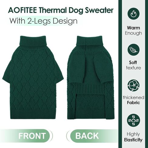 AOFITEE Dog Sweater, Dog Sweaters for Medium Dogs Girl, Warm Dog Christmas Sweater, Winter Medium Dog Sweaters Female Male, Classic Turtleneck Dog Knitwear for French Bulldog, Boston Terrier (Green M) in Saudi Arabia
