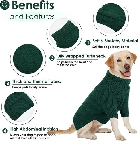 AOFITEE Dog Sweater, Dog Sweaters for Medium Dogs Girl, Warm Dog Christmas Sweater, Winter Medium Dog Sweaters Female Male, Classic Turtleneck Dog Knitwear for French Bulldog, Boston Terrier (Green M) in Saudi Arabia