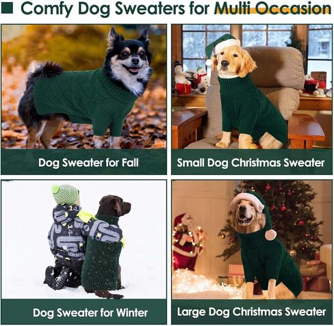 AOFITEE Dog Sweater, Dog Sweaters for Medium Dogs Girl, Warm Dog Christmas Sweater, Winter Medium Dog Sweaters Female Male, Classic Turtleneck Dog Knitwear for French Bulldog, Boston Terrier (Green M) in Saudi Arabia