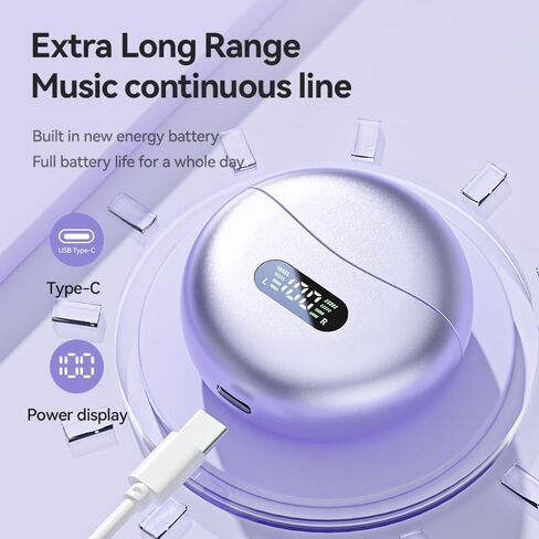Open Ear Clip Wireless Earbuds Bluetooth 5.3, Sports Earphones Built-in Microphone with Earhooks & Ear Hook, Wireless Charging Case & Display, Waterproof Fitness Headphones for Running in Saudi Arabia