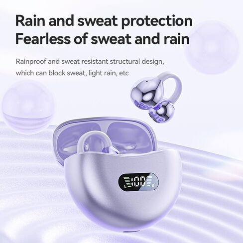 Open Ear Clip Wireless Earbuds Bluetooth 5.3, Sports Earphones Built-in Microphone with Earhooks & Ear Hook, Wireless Charging Case & Display, Waterproof Fitness Headphones for Running in Saudi Arabia