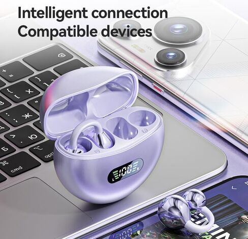 Open Ear Clip Wireless Earbuds Bluetooth 5.3, Sports Earphones Built-in Microphone with Earhooks & Ear Hook, Wireless Charging Case & Display, Waterproof Fitness Headphones for Running in Saudi Arabia
