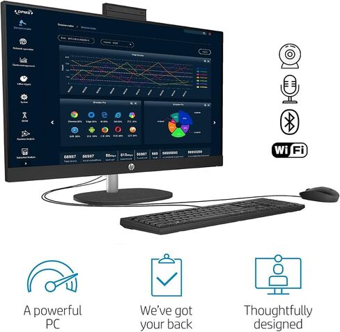 كمبيوتر HP الأحدث 27 الكل في واحد، شاشة 27 بوصة FHD، Intel Core i7-1355U، ذاكرة وصول عشوائي 64 جيجابايت، 4 تيرابايت PCIe SSD، كاميرا تعمل بالأشعة تحت الحمراء، لوحة مفاتيح وماوس سلكي، HDMI، RJ-45، Wi-Fi 6، بلوتوث، Windows 11 Home ، أسود in Saudi Arabia