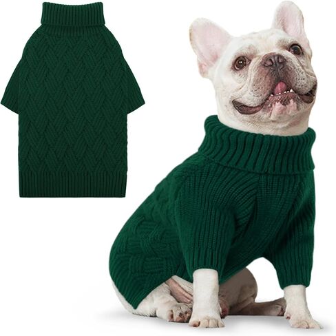 AOFITEE Dog Sweater, Dog Sweaters for Medium Dogs Girl, Warm Dog Christmas Sweater, Winter Medium Dog Sweaters Female Male, Classic Turtleneck Dog Knitwear for French Bulldog, Boston Terrier (Green M) in Saudi Arabia
