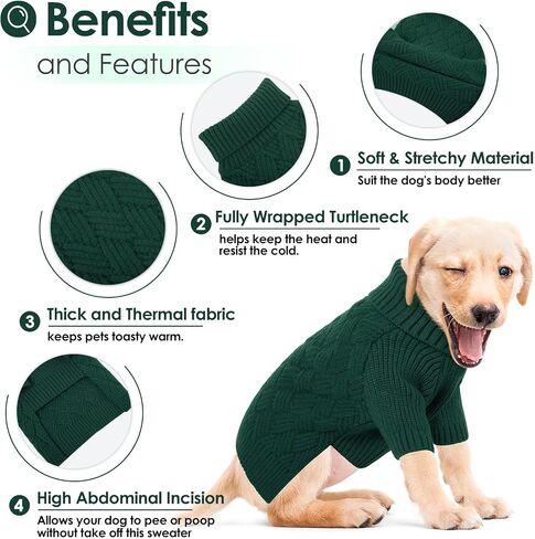 AOFITEE Dog Sweater, Dog Sweaters for Medium Dogs Girl, Warm Dog Christmas Sweater, Winter Medium Dog Sweaters Female Male, Classic Turtleneck Dog Knitwear for French Bulldog, Boston Terrier (Green M) in Saudi Arabia