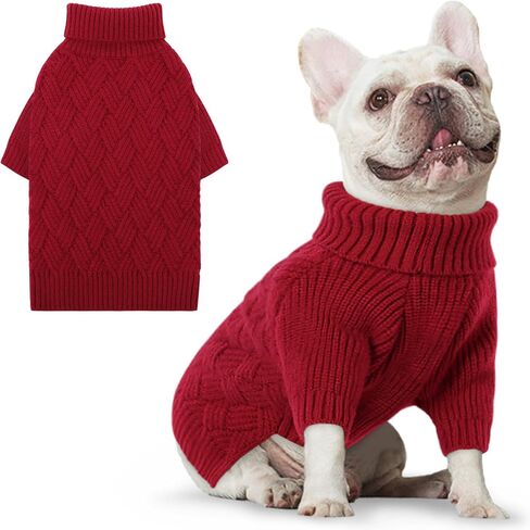 AOFITEE Dog Sweater, Dog Sweaters for Medium Dogs Girl, Warm Dog Christmas Sweater, Winter Medium Dog Sweaters Female Male, Classic Turtleneck Dog Knitwear for French Bulldog, Boston Terrier (Green M) in Saudi Arabia