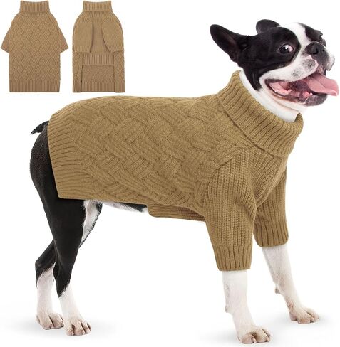 AOFITEE Dog Sweater, Dog Sweaters for Medium Dogs Girl, Warm Dog Christmas Sweater, Winter Medium Dog Sweaters Female Male, Classic Turtleneck Dog Knitwear for French Bulldog, Boston Terrier (Green M) in Saudi Arabia