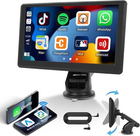 UNITOPSCI 7 بوصة محمولة تعمل باللمس راديو ستيريو للسيارة مع Apple CarPlay اللاسلكي Android Auto Mirror Link بلوتوث التحكم الصوتي Siri CarPlay شاشة صوت السيارة USB/AUX/TF مدخل FM لجميع المركبات in Saudi Arabia