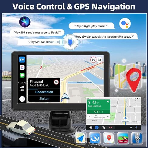 UNITOPSCI 7 بوصة محمولة تعمل باللمس راديو ستيريو للسيارة مع Apple CarPlay اللاسلكي Android Auto Mirror Link بلوتوث التحكم الصوتي Siri CarPlay شاشة صوت السيارة USB/AUX/TF مدخل FM لجميع المركبات in Saudi Arabia
