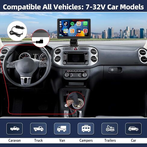UNITOPSCI 7 بوصة محمولة تعمل باللمس راديو ستيريو للسيارة مع Apple CarPlay اللاسلكي Android Auto Mirror Link بلوتوث التحكم الصوتي Siri CarPlay شاشة صوت السيارة USB/AUX/TF مدخل FM لجميع المركبات in Saudi Arabia