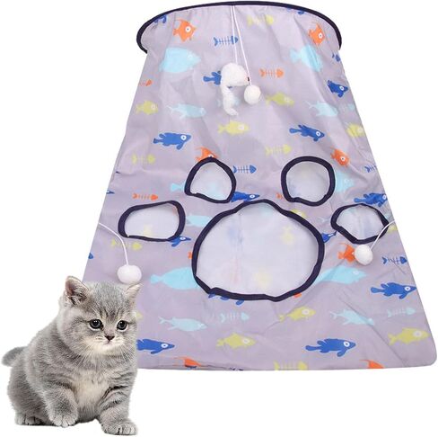 Cat Tunnel Bag Kitty Collapsible Tunnel Toy Crinkle Sack Bag Pet Interactive Cat Cave Toy with 1 Little Mouse & 3 Toy Ball Green M in Saudi Arabia