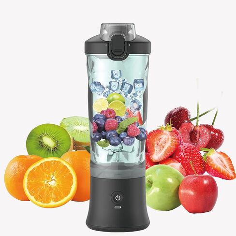 Portable Blender Personal Juicer for Shakes and Smoothies - 21 OZ Electric Protein Shaker Bottle with 6 Blades, USB-C Rechargeable - Mini Small Blender Cup for Kitchen, Office,Gym,Travel,Black in Saudi Arabia